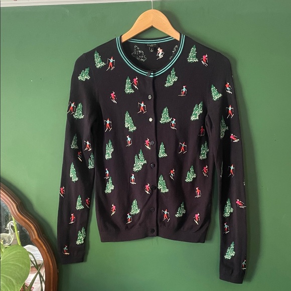 Talbots Womens P Holiday Christmas Ski Sweater Cardigan Beaded & Embroidered - Picture 1 of 9